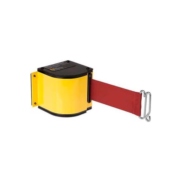 Lavi Industries Warehouse Retractable Belt Barrier, Adjustable Mount, Ylw Case W/18' Burgundy Belt 50-3016U/YL/18/BY - main